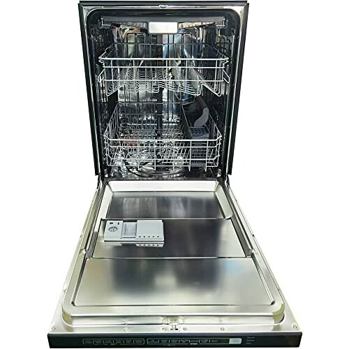 Open dishwasher showing racks and interior